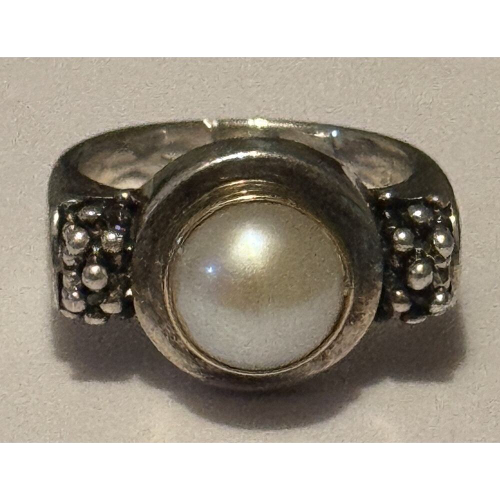 Vintage Michael Dawkins 925 14K Pearl Ring Sterling Silver & Gold Sz 8.5 13g - Picture 2 of 8